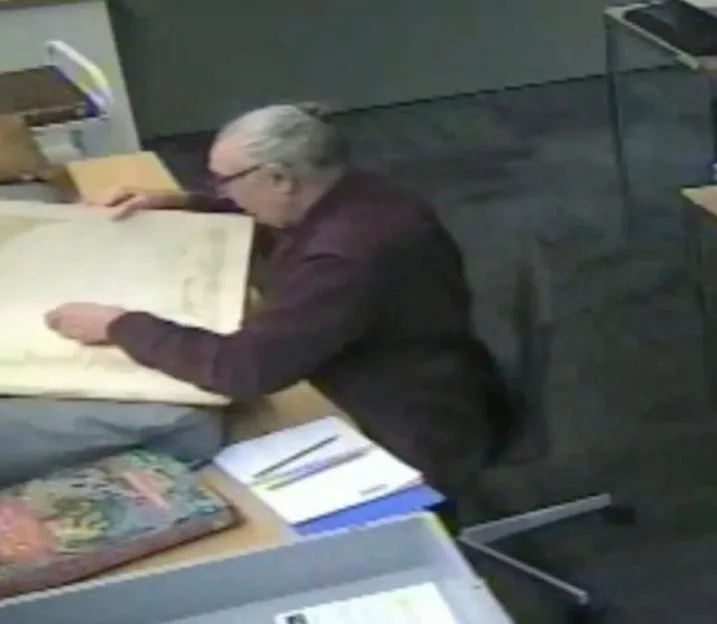 Brazen moment thief slices antique map worth thousands from museum atlas as he steals it for secret buyer