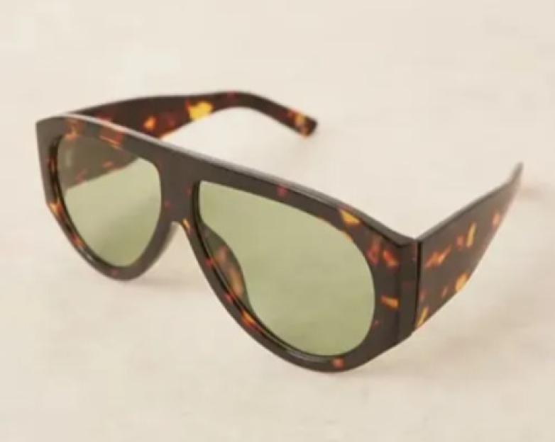ASOS DESIGN wide temple aviator sunglasses in tort with green lenses