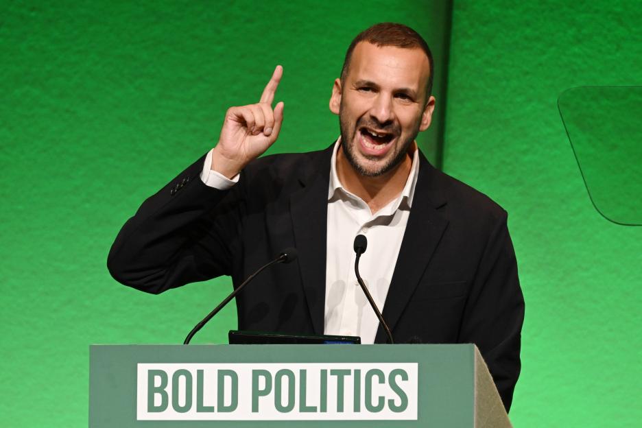 Zack Polanski speaking at the Green Party Conference.