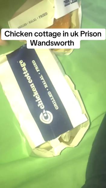 Takeaway packaging from "Chicken Cottage" inside HMP Wandsworth.