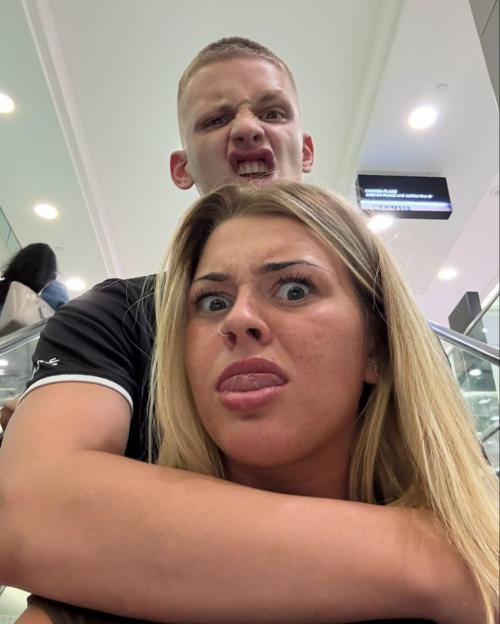 Freddy Brazier with ex Holly Swinburn making funny faces.