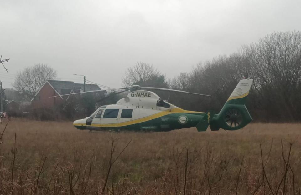 The Great North Air Ambulance helicopter on the ground at Frankland Prison.