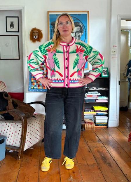 Sarah Barns in a fancy cardi.