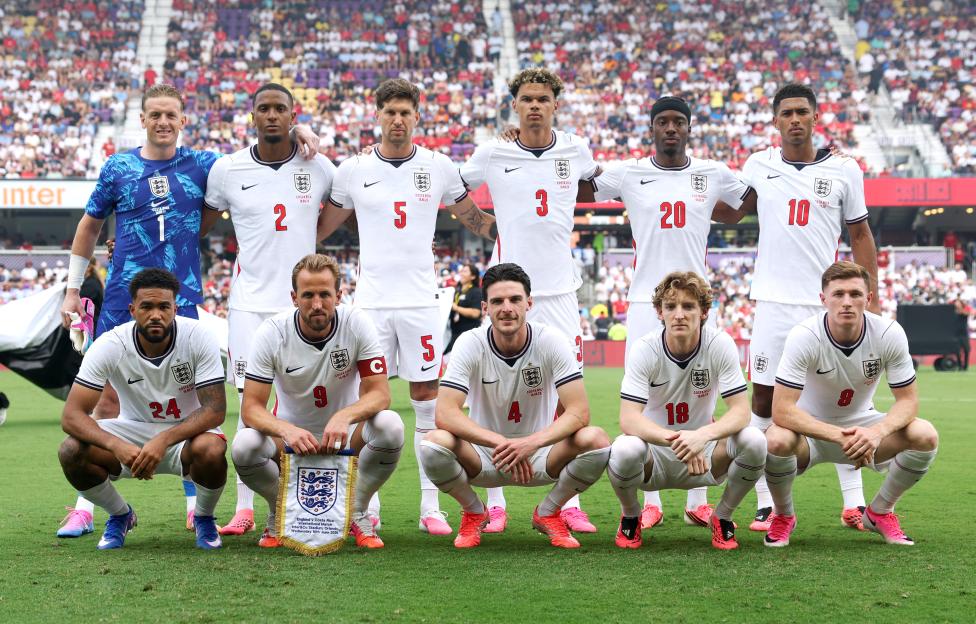 The England football team poses for a team photo.