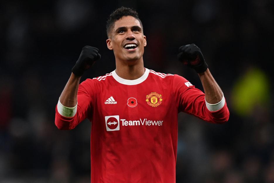 Manchester United's Raphael Varane celebrates a win.