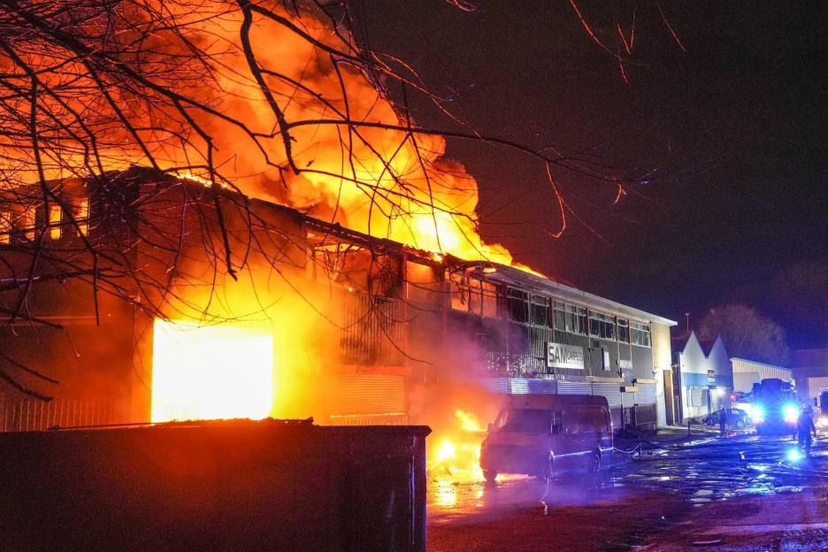 Massive Blaze Engulfs Two Warehouses, 50 Firefighters Tackle Explosions and Inferno