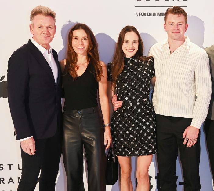 Gordon Ramsay, Tana Ramsay, Holly Ramsay, Adam Peaty, Matilda Ramsay, and two guests attending "Night Of The Stars" hosted by Gordon Ramsay to celebrate his new AppleTV+ series "Knife Edge: Chasing Michelin Stars."