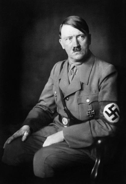 Black and white portrait of German Nazi Chancellor Adolf Hitler.