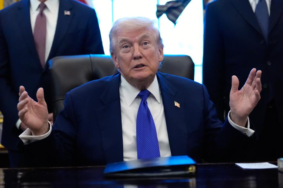 President Donald Trump speaking in the Oval Office.
