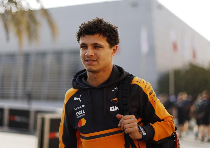 McLaren's Lando Norris arriving for pre-season testing.