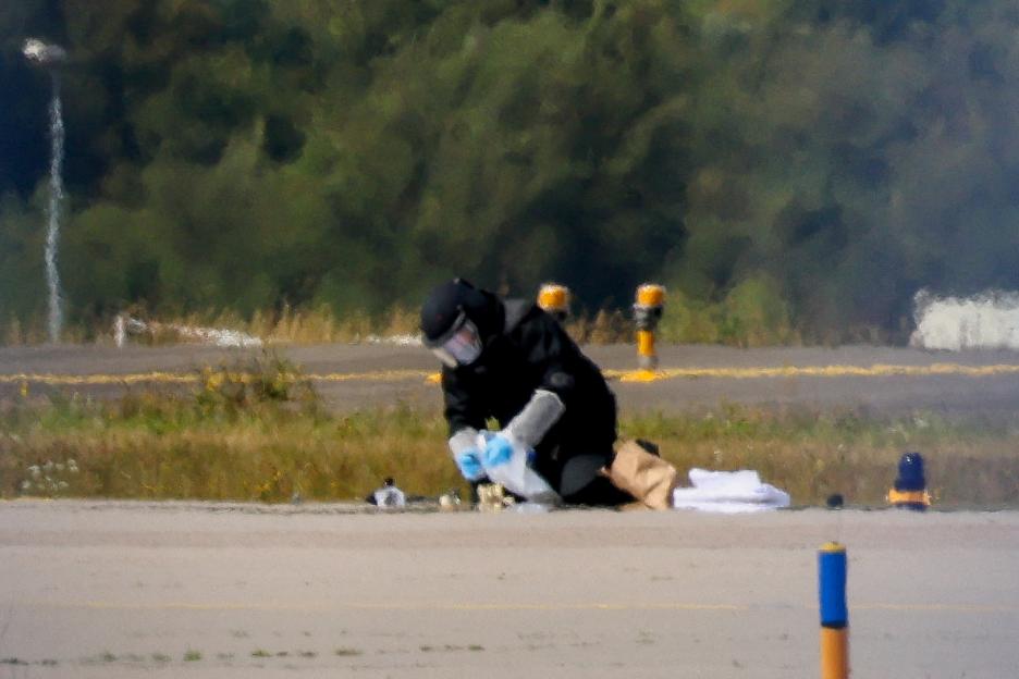 : Leipzig/Halle Airport after a drone was found near a runway, in Schkeudlitz