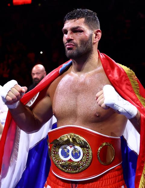 Filip Hrgovic poses with his IBF World Heavyweight title belt.