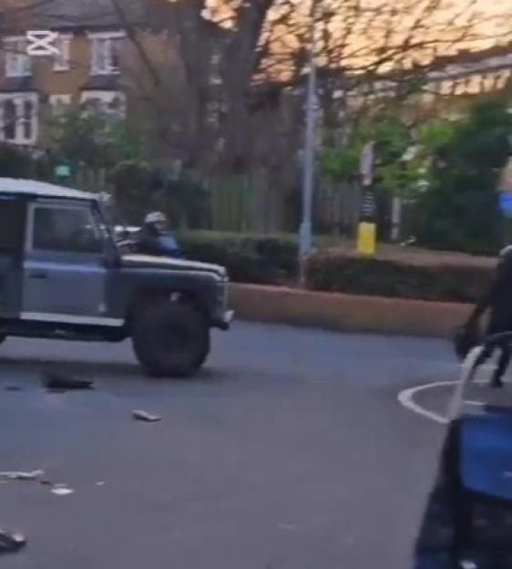 A Land Rover collides with a machete-wielding thief in a Sainsbury's car park.