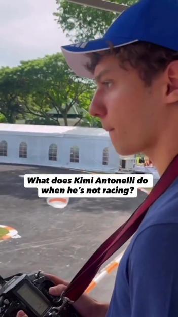 Kimi Antonelli flying a drone.