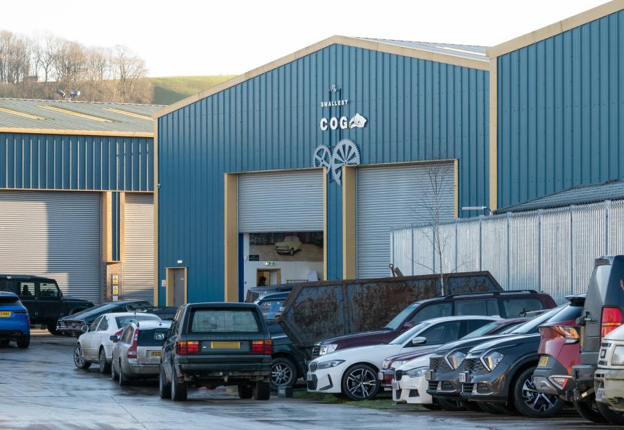 Exterior view of "The Smallest Cog" car garage.