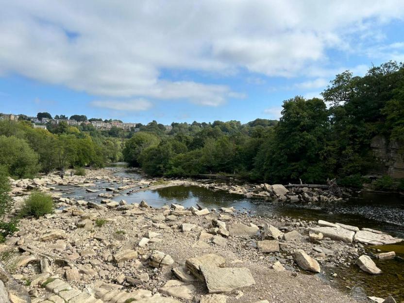 The rocky banks of the River Swale where 12-year-old Khaled Basem Al Satouf drowned.