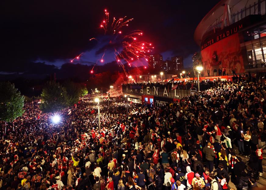 Arsenal Fans Outside Emirates Stadium As Title Rivals Manchester City Play AFC Bournemouth