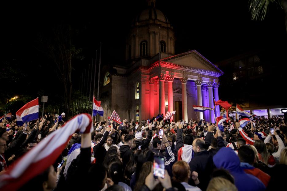 Paraguayan fans celebrate World Cup win over Germany