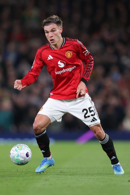 Manuel Ugarte of Manchester United during a Premier League match against Leeds United.