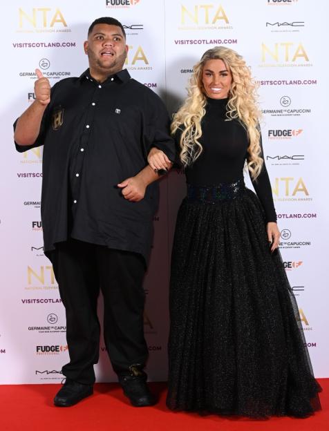 Harvey Price gives a thumbs up while posing with Katie Price at the National Television Awards.