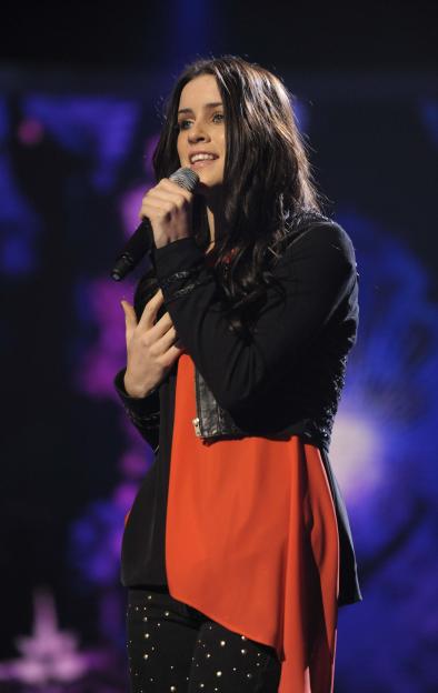 Lucie Jones performing at The X-Factor Live Show.