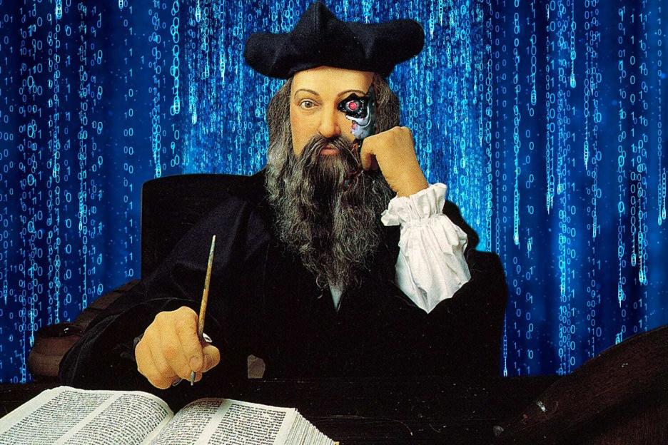 a man with a beard has a robotic eye on his face