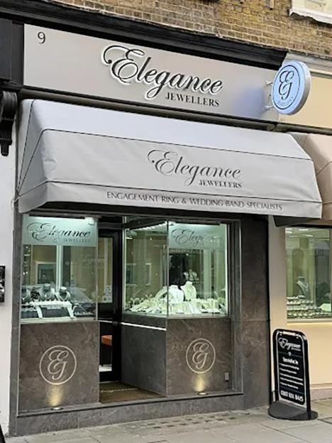 The exterior of Elegance Jewellers in Hatton Garden.