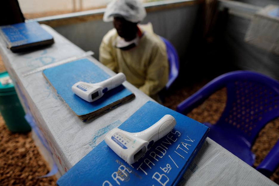 Thermometers at the entrance of an Ebola treatment center.