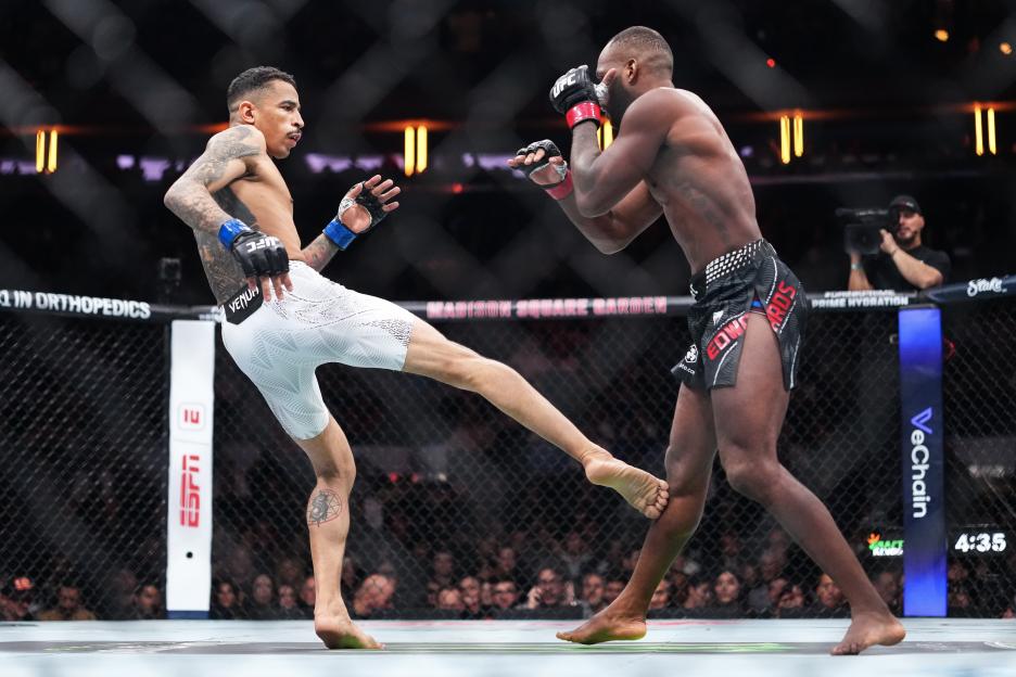 Leon Edwards in action against Sean Brady during their welterweight bout.
