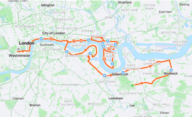 Map of the London Marathon route.