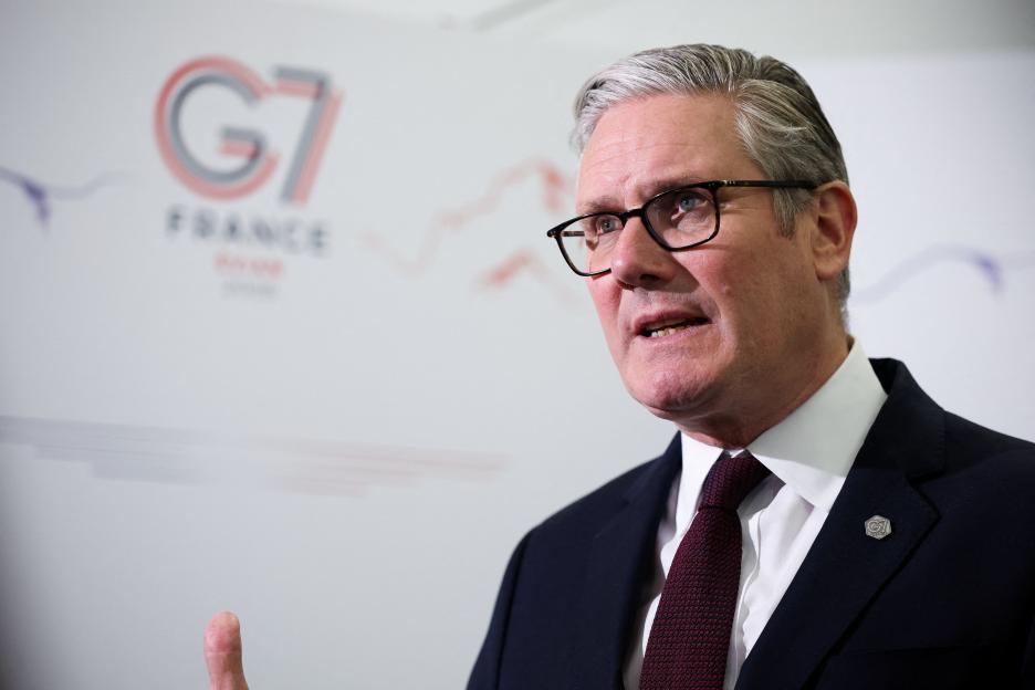 British Prime Minister Keir Starmer speaking at the G7 summit in France.