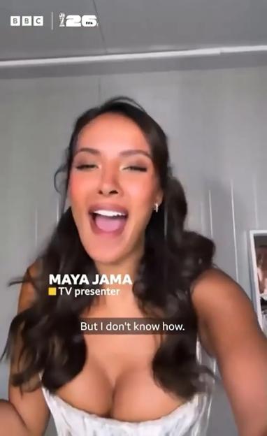A video still of TV presenter Maya Jama with text overlay reading "But I don't know how."