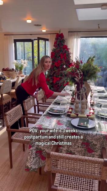 Sophie Habboo setting a Christmas dinner table.