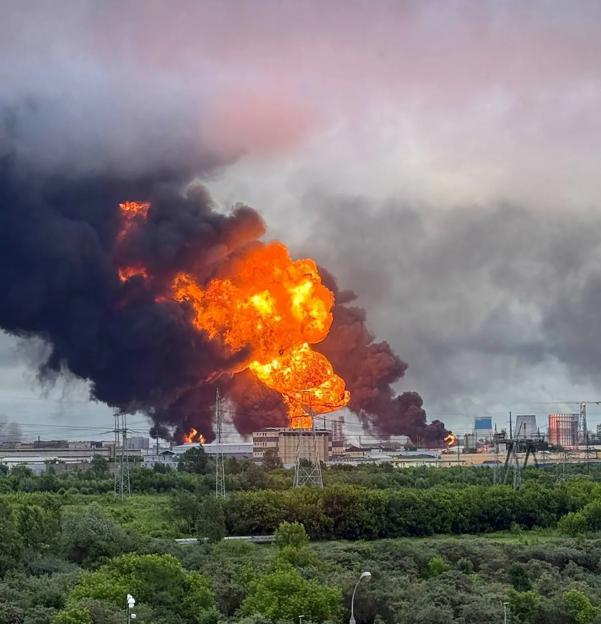 Moscow was shrouded in apocalyptic noxious black smoke today after Ukraines biggest attack of the war on the Russian capital, which targeted the the citys main oil refinery at Kapotnya.