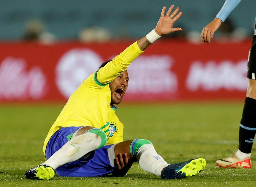 Neymar reacts after sustaining an injury during the World Cup South American Qualifiers.
