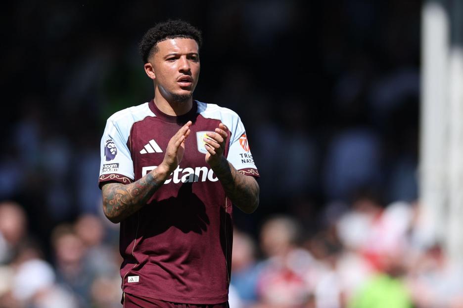 Jadon Sancho of Aston Villa thanks the supporters after the Premier League match between Fulham and Aston Villa at Craven Cottage, London on Saturday 25th April 2026. (Photo: Tiego Grenho | MI News) Credit: MI News & Sport /Alamy Live News