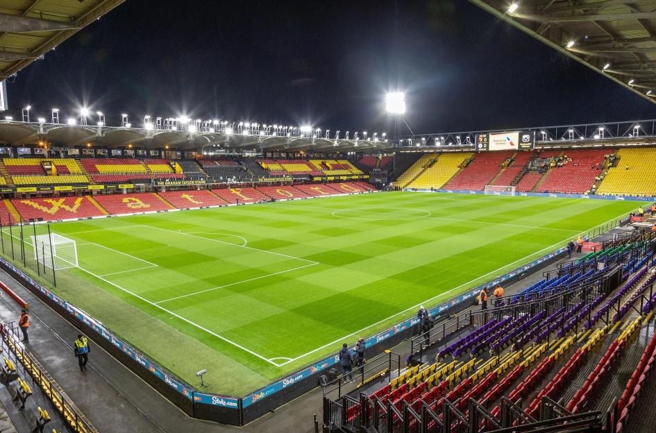 General view of the stadium prior to the Premier League match between Watford and Chelsea at Vicarage Road.
