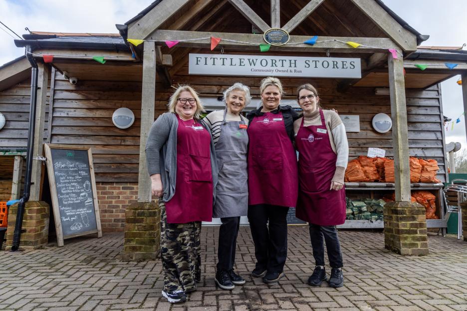 Fittleworth Stores staff members Toni Humphrey, Jan Claxton, Laura Bushby, and Tracey Stevens.