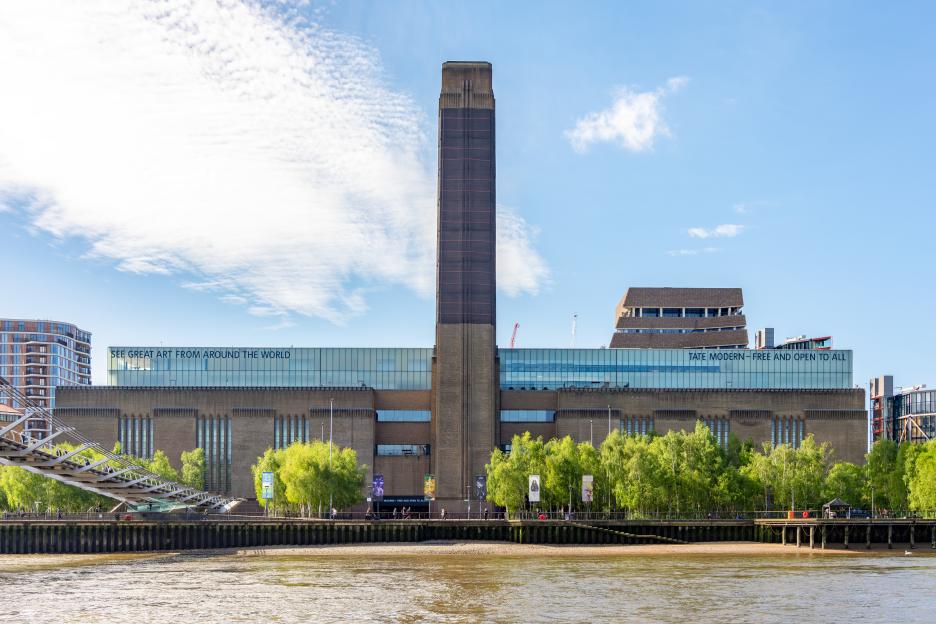 Tate Modern gallery on the South Bank of the Thames River in London.