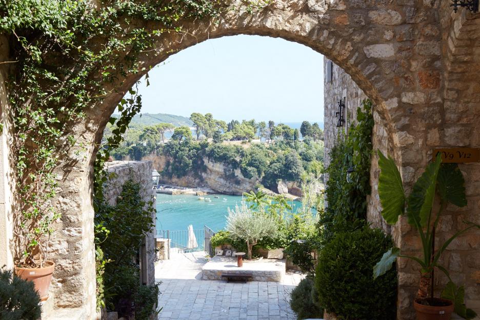 Ulcinj Old Town, built during the Middle Ages, overlooks the Adriatic coast in southern Montenegro