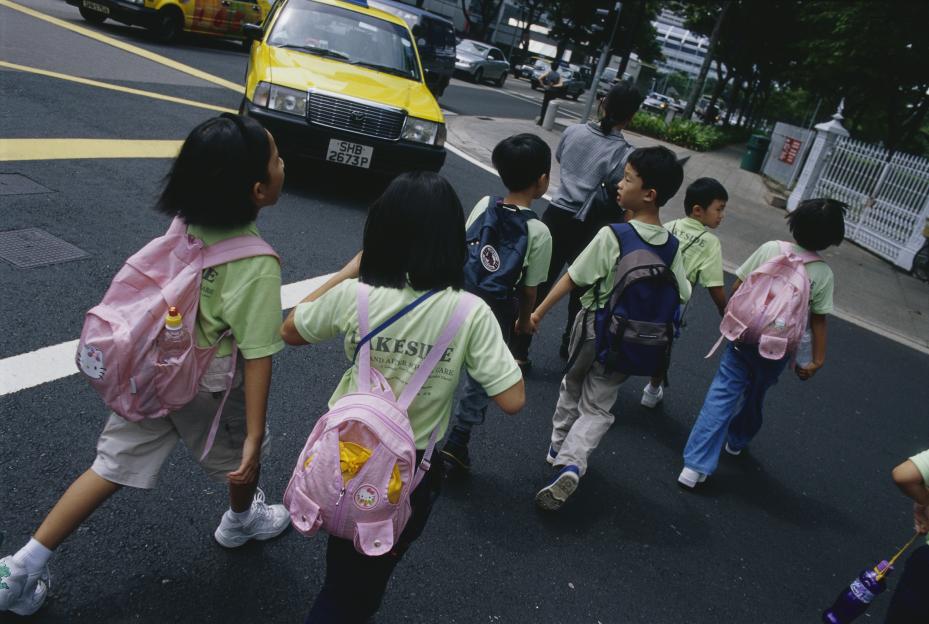 School Children Crossing a Street