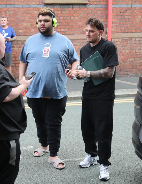 Harvey Price and Jay Jay Slater arriving at St Helens Theatre Royal.
