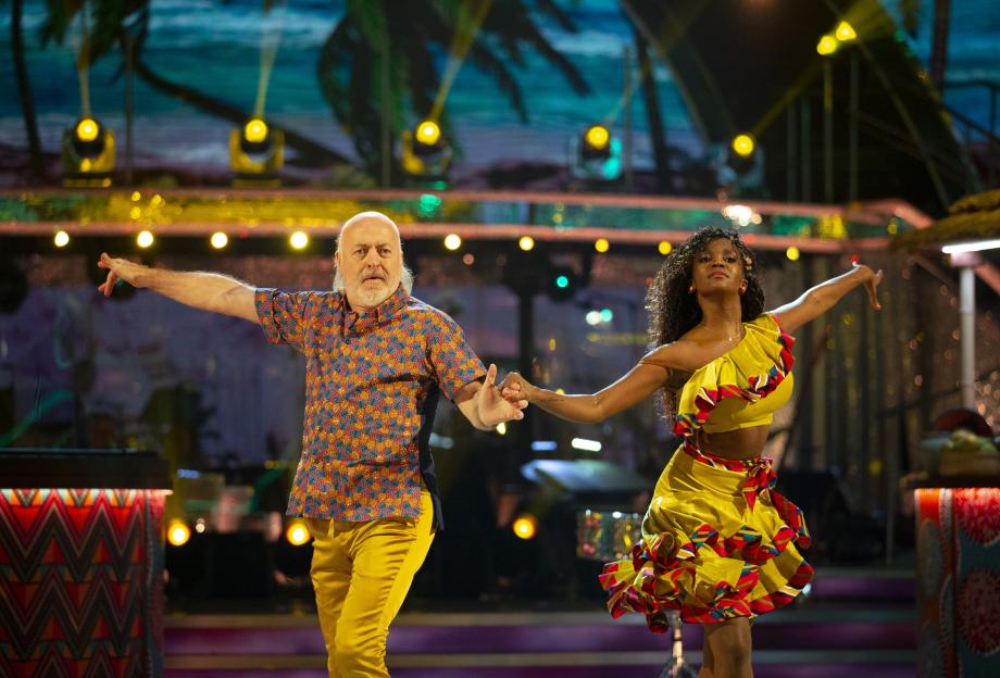 Bill Bailey and Oti Mabuse dancing on "Strictly Come Dancing."