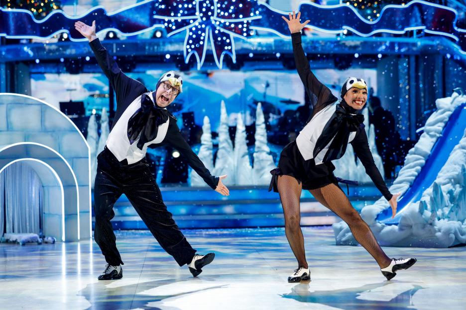 Josh Widdicombe and Karen Hauer performing a dance on the Strictly Come Dancing Christmas Special 2024.