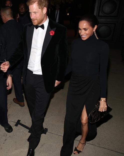 Prince Harry and Meghan Markle leaving Kris Jenner's 70th birthday party.