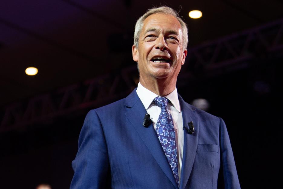 Reform UK Leader Nigel Farage speaks at The CPAC Great Britain 2026 Event.
