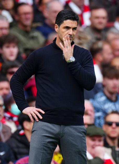 Mikel Arteta observing the game during Arsenal v AFC Bournemouth at Emirates Stadium.