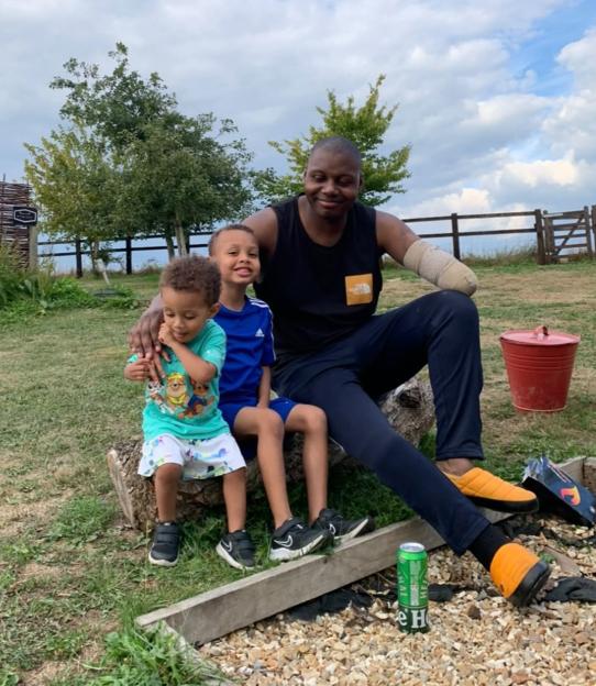 Ben McBean with his two children, Maddox and Albie, on holiday in Devon.