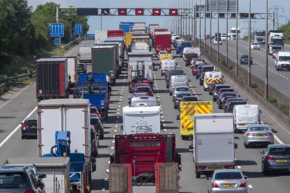 Heavy traffic on the M1 Motorway heading North.