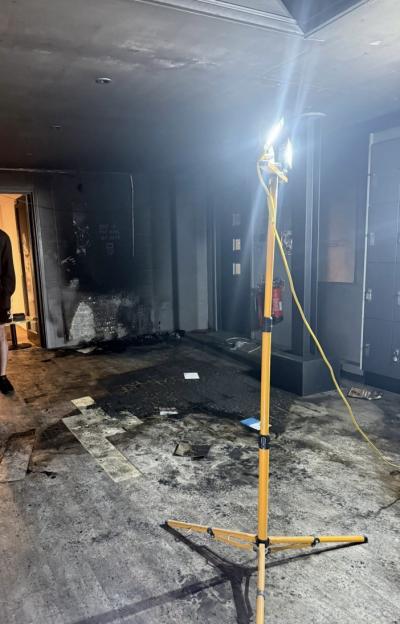 Community gym after being set ablaze.